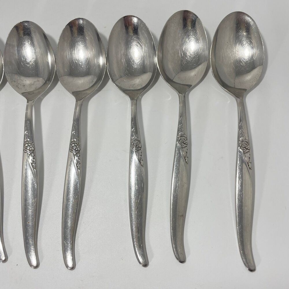 Lot of 8 Oneida Wm A Rogers Premier La Rose Stainless Soup Spoon 6 3/4” Vtg - Picture 3 of 9